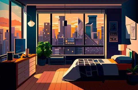 Modern bedroom interior empty no people house living room horizontal Stock Illustration
