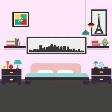 Modern bedroom interior vector illustration Stock Illustration