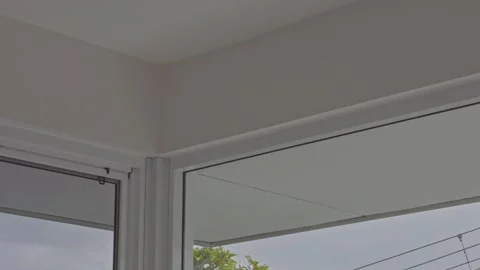 Modern Bedroom Large Windows Close Up with views Stock Footage 304100445