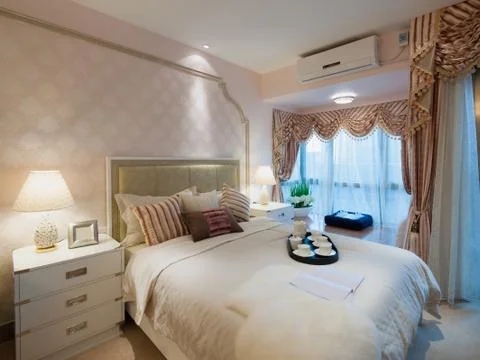 Modern bedroom Stock Photos
