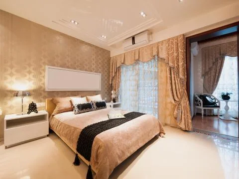 Modern bedroom Stock Photos