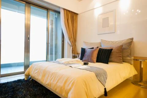 Modern bedroom Stock Photos