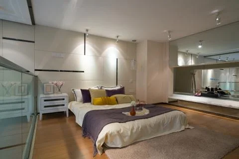 Modern bedroom Stock Photos