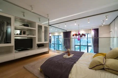 Modern bedroom Stock Photos