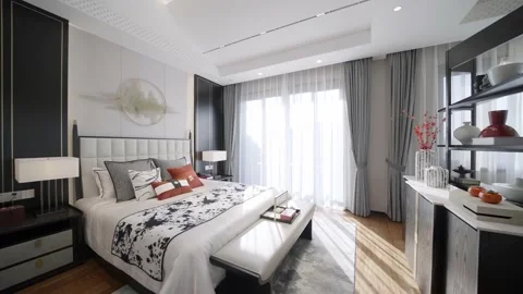 Modern bedroom with simplicity design Stock Footage 198111703