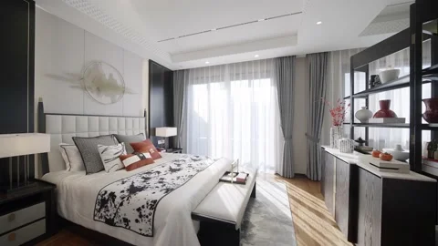 Modern bedroom with simplicity design Stock Footage 198276031
