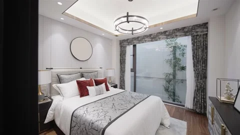 Modern bedroom with simplicity design Stock Footage 198302996