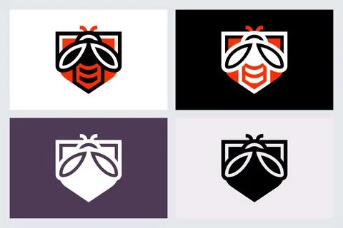 Modern Bee Shield Logo Set Minimalist Icon Design Illustrazione stock