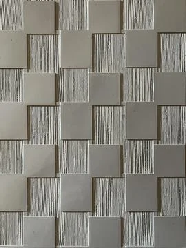 Modern Beige Ceramic Tile Wall Texture with Three Dimensional Geometric Square Stock Photos