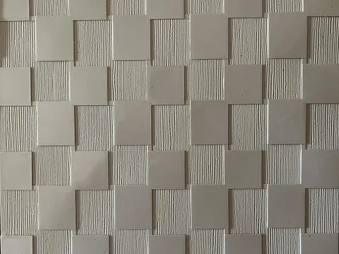 Modern Beige Ceramic Tile Wall Texture with Three Dimensional Geometric Square Stock Photos