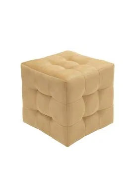 Modern beige cubic padded stool upholstered with fabric on white background Stock-Fotos