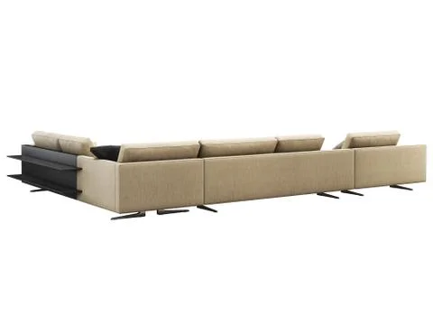 Modern beige fabric corner sofa with pillows and coffee table. 3d render Stock Illustration
