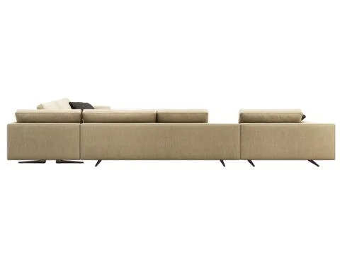 Modern beige fabric corner sofa with pillows and coffee table. 3d render Stock Illustration