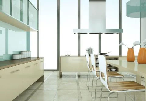 Modern beige kitchen in loft with a beautiful design Stock Illustration