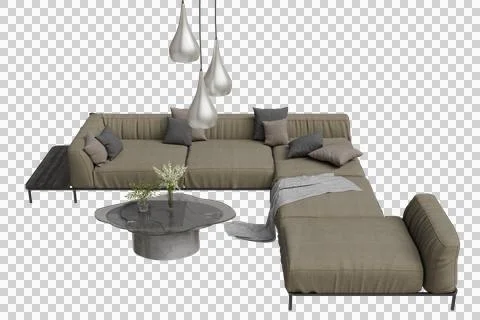 Modern beige L-shaped sectional sofa with sleek metal legs Ilustración de archivo