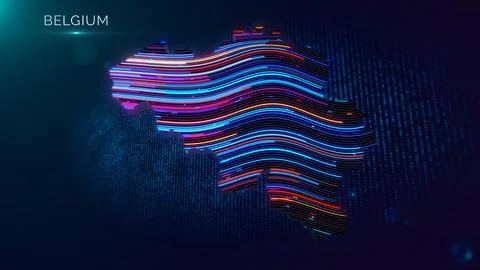 Modern Belgium Map with Neon Wavy Lines and Country Text Stock Illustration