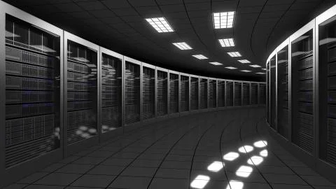 Modern big data center servers. 3D rendering Stock Illustration