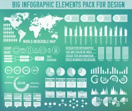 Modern big infographic elements chart set on blurred background. Colorful Illustrazione stock