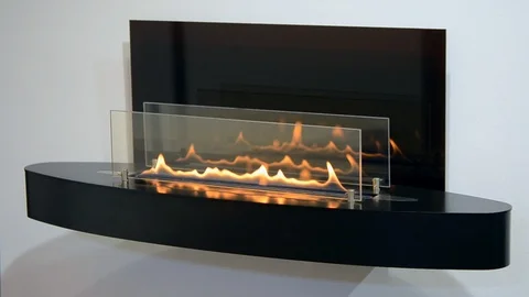 Modern bio fireplot fireplace on ethanol gas. Smart ecological Stock Footage 87659032