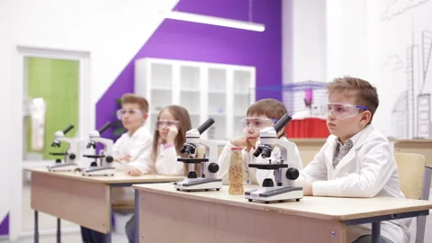 Modern biology lesson in elementary school Stock Footage 86840277