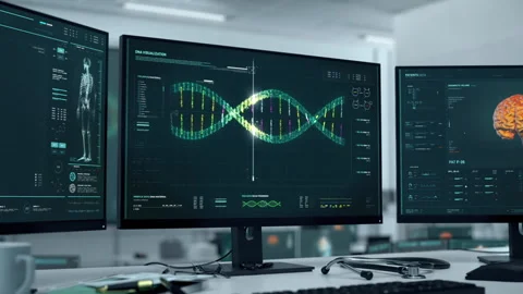 Modern biotechnological software is scanning through the genetic code helix 스톡 동영상 272224896