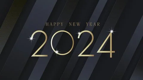 Modern black abstract background concept with Happy New Year 2024. Stock Illustration