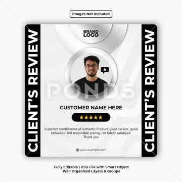 Modern Black and White Client Review Social Media Template PSD Template