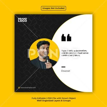 Modern black and yellow social media quote template PSD-Vorlage