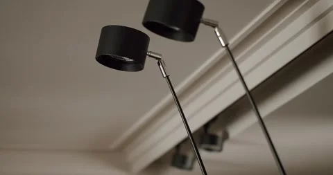 Modern Black Ceiling Mounted Light Fixtures in Minimalist Interior Design Video stock 281580077