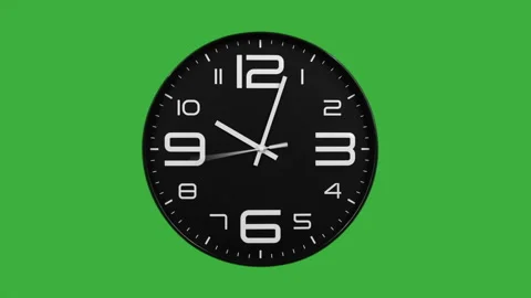 Modern black clock face moving fast forward timelapse green screen chroma key Stock Footage 127372587
