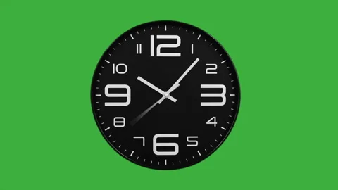 Modern black clock face moving fast forward timelapse green screen chroma key Stock Footage 127372608