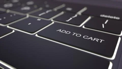 Modern black computer keyboard and luminous add to cart key. 3D rendering Stock Illustration