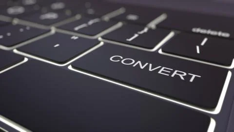 Modern black computer keyboard and luminous convert key. 3D rendering Illustrazione stock