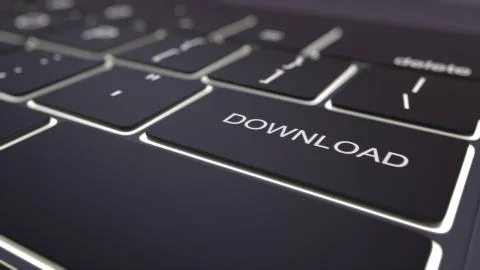Modern black computer keyboard and luminous download key. 3D rendering Illustrazione stock