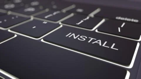 Modern black computer keyboard and luminous install key. 3D rendering Ilustración de archivo