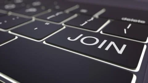 Modern black computer keyboard and luminous join key. 3D rendering Ilustración de archivo