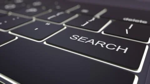 Modern black computer keyboard and luminous search key. 3D rendering Stock Illustration