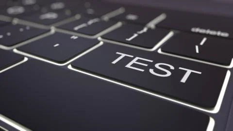 Modern black computer keyboard and luminous test key. 3D rendering Illustrazione stock