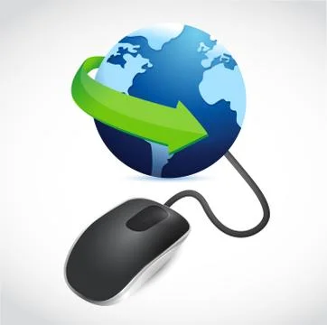 Modern black computer mouse connected to a blue globe Stock Illustration