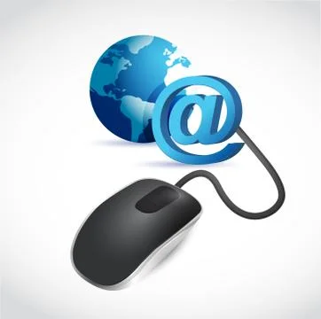 Modern black computer mouse connected to a blue globe Stock Illustration
