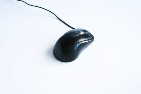 Modern black computer mouse on white background Foto stock