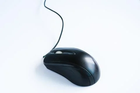 Modern black computer mouse on white background Foto stock