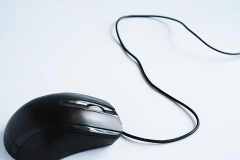 Modern black computer mouse on white background Foto stock