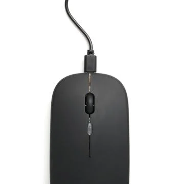 Modern black computer mouse on white background Stock Photos