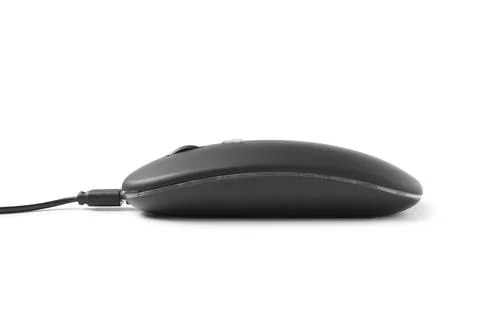 Modern black computer mouse on white background Stock Photos