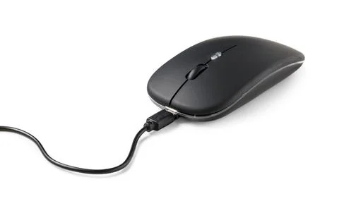 Modern black computer mouse on white background Stock Photos