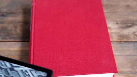 Modern black e-book reader, digital book Kindle, tablet computer device for d Video stock 164395786