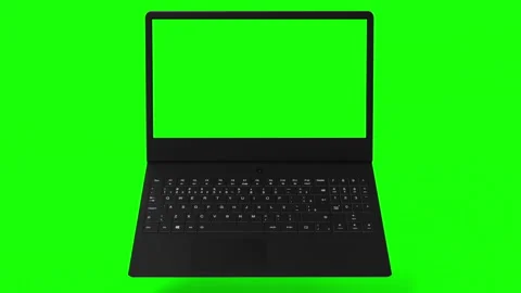 Modern, black Notebook with green screen on display for mockups or app showcases Stock Footage 254820087