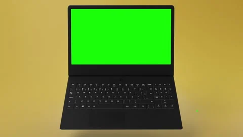 Modern, black Notebook with green screen on display for mockups or app showcases Stock Footage 254820339