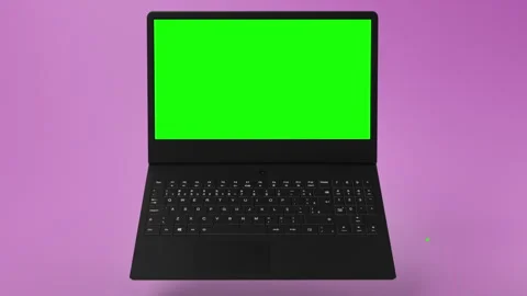 Modern, black Notebook with green screen on display for mockups or app showcases Stock Footage 254820433